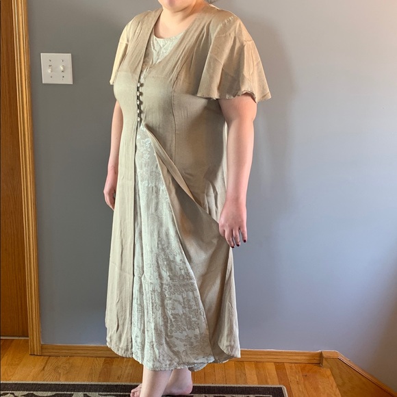 Champagne dress w/ damask insert ,18 - Picture 1 of 10